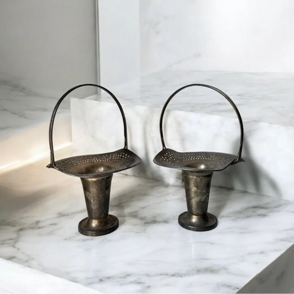 Antique silver plated flower baskets set of 2